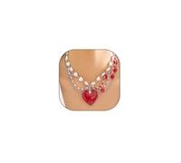 Multi-layered Heart Crystal Choker Necklaces for Women,Punk Pearls Beaded Chain Love Pendant Necklace Party Y2k Snake Bone Necklace Accessories, L, Zinc, Pearl