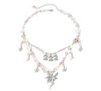 Multi-layered Numbers Pendant Beaded Chain Link Bib Collar Choker Necklace for Women,Statement Fashion Y2k Necklace Stand Multi-layered Beads Neckalce Cool Punk Jewelry for Egirl, faux pearl, No