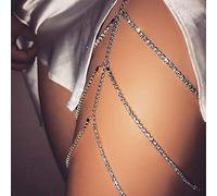 Multi-Layered Silver Rhinestone Thigh Chain Jewelry Stretchy Crystal Tassel Leg Body Chain,Adjustable Layered Leg Thigh Jewelry Summer Beach Crystal Adjustable Thigh Chain Jewelry (Silver)