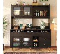 Multi-Layered Storage Cabinet with Glass Doors, Wine Glass Holder, Versatile Storage Unit with Raised Design, 145L x 39W x 171H cm, Black Aosom UK