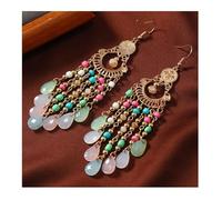 Multi layered Water Drop Rice Beads Tassel Earrings Female Creative Retro Palace Ethnic Style Earrings(Colored)