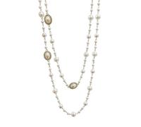 Multi Layered White Pearls Long Necklace For Women Stacked Strand Beads Statement Cubic Zirconia Faux Pearl Sweater Chain Wedding Dress Bridal Party Costume Jewelry Flapper 1920s Style