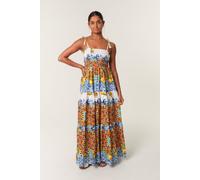 Multi Lemon Abstract Print Shirred Maxi Dress Blue Vanilla Multi S