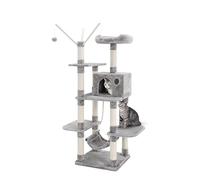 Multi-Level Cat Climbing Tower with Ladder - Stable Cat Tree & Scratch Post - Indoor Pet Activity Center - Furniture Play House for Kitty & Kitten (Grey - 50 * 50 * 154cm)