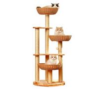 Multi-Level Cat Condos, Modern Cat Tree Tower with 3 Rattan Weaving Nests and Sisal Scratching Post for Indoor Activity Relaxing