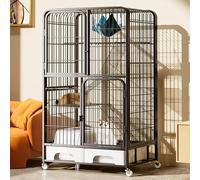 Multi-Level Cat Enclosure with Integrated Litter Box and Hammock for Indoor Kittens