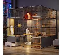Multi-Level Cat Enclosure with Litter Box, Transparent Panels for Indoor Playpen, Spacious and Sturdy Outdoor Cat House, DIY Large Villa for Cats