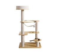 Multi Level Cat Tree, All In One Cat Condo with Transparent Bowl Perch and Scratching Post, Wooden Cat Climbing Tower for All Breeds