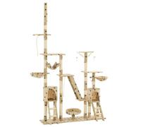 Multi-Level Cat Tree, Paw Print Beige, 230-250cm Adjustable Height, Sisal Scratching Posts, Cozy Cat House & Perches, Durable Particle Board Construction