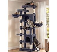 Multi level cat tree with sisal scratching posts for large cats, Dark Grey / 55 x 45 x 205 cm
