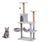 Multi-Level Faux Fur Cat Tree 54 in. with Luxury Condo, Removable Hammock, Natural Sisal Scratch Post, Bolstered Top Perch for Kittens, Cats and Pets, Cat Tower,Beige (Gray)