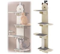 Multi-Level Over The Door Cat Tree, Space-Saving Hanging Climber & Scratch Tower for Indoor Cats, No Floor Space Needed, Wall Mounted Jump Shelf