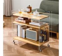 Multi-Level Rolling Side Table Acrylic End Table with Storage Small Coffee Table Nightstand nizer for Living Room & Office (Natural 68 cm)