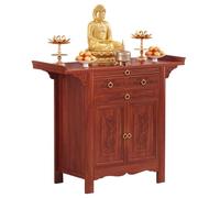 Multi-Level Wood Altar Cabinet with Storage for Meditation, Puja, and Buddhist Prayer Practices