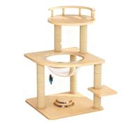 Multi-Level Wooden Cat Tree Tower with Space Capsule, Sisal Scratching Posts, Interactive Toys, Guardrail Lookout, Cat Accessories(Large)