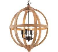 Multi Light Ceiling Pendant 4 Bulb Mango Wood & Bronze Solid Round Lamp Shade
