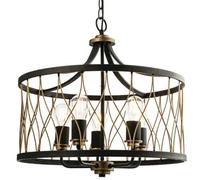 Multi Light Ceiling Pendant 5 Bulb Matt Black & Bronze Vintage Chandelier Lamp