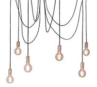 Multi Light Ceiling Pendant -6 Bulb Gloss Copper Steel- 60W E27 GLS Industrial Vintage Lamp Holder Fitting Height Adjustable Black Fabric Flex with Hanging Hooks & Rose Kit - Spider Drop Design