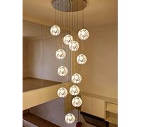 Multi Lights Duplex Hollow Living Room Loft Chandelier Multi-Balls Minimalist Staircase Long Chandelier Creative Hotel Villa Stairwell High Ceiling Pendant Light Metal Crystal Lampsha
