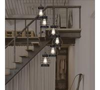 Multi Lights Staircase Long Chandelier American Country Style Duplex Spiral Minimalist Ceiling Light for Living Room Large Pendant Industrial Creative Cage Made in
