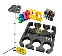 Multi Microphone Holder Cable Hanger & Organizer with Floor Mic Stand - Square Tray Attachment holds up to 6 mics On Stage Organizer and Display - 6 Anti-roll Rings Included