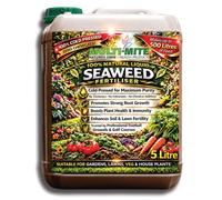 MULTI-MITE 100% Natural Liquid Seaweed Fertiliser 5 Litre Plant Feed Concentrate Biostimulant for Gardens Lawns Vegetables Trees Roses Shrubs Herbs Fruit and House Plants Natural Liquid Seaweed