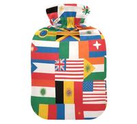 Multi - Nation Flags Collage Hot Water Bottle with Soft Cover, 1L Hot Compress Bag for Period Cramps