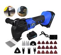 Multi-Oscillating Power Tool Sander 6 Speeds 6000-20000RPM, Cordless Cutting and Grinding Machine Oscillating Saw with 1 x 1.5Ah Battery, 4 Blades, 2 Scrapers, 15pcs Sanding Sheets