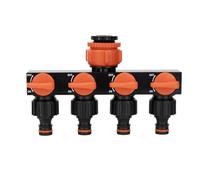 Multi Outlet Faucet Water Distributor with Four Independent Switches for Controlling Water Flow, Compatible with 1/2, 3/4, and 1 Hose Connectors for Efficient Garden Irrigation (Orange)
