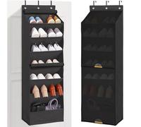 Multi Over-the-Door Shoe Organizer With Cover,7-Tier Dust-Proof Hanging Clothing Storage With 8 Large Deep Pockets, Space-Saving Shoes Holder For Closet Dorm,3 Hooks(Black 7-layers with curtain)