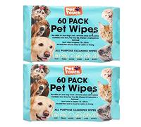 Multi Pack of Pet Grooming Wipes Count Deodorizing & Hypoallergenic Cleaning Wipes for Dogs & Cats All Natural Pet Wipes (120 Wipes)