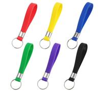Multi-Pack of Six Heavy-Duty Silicone Key Rings with Color-Coded Identification Loops, Durable Keychain Fobs for Easy Key Management, Includes Red, Blue, Green, Black, and Purple - 12cm Length