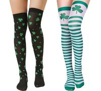 Multi-Pair St. Patrick's Day Socks, Irish Shamrock, Stripes Knee-High Novelty Socks for Women, Ideal for Holidays, Daily Wear (UK, Alpha, One Size, Regular, Regular, 2 White Black Stripe)