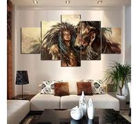 Multi Panel Print Native American Women Canvas 5 Pieces Painting Horse Wall Art