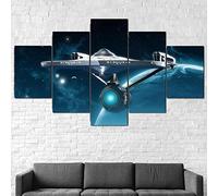 Multi Panel Wall Art 5 Piece Print On Canvas Pictures Star Enterprise Ship Art Print Images Modern Home Decoration 150×80Cm Wallpaper (Completely Framed)