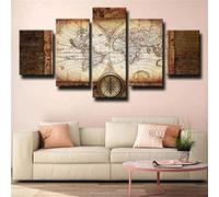 Multi Panel Wall Art 5 Piece Print On Canvas Pictures Vintage World Map (L/Without Frame 150 X 80 Cm) Living Room Hotel Restaurant Office Home Decor Poster Wall Art Mural 5 Pieces Canvas Wal -9T1P/E2G