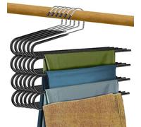 Multi Pants Hangers Space Saving- 4 Tier Space Saving Hangers- Metal Hangers for Pants and Skirt Hangers- Non Slip Hangers for Pants Organizer, Jean Hangers, Shorts Hangers (6)