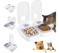 Multi Pet Automatic Cat Feeder with 48-hour Timer, Dual 350ml Bowl, Auto Cat Feeders Dry and Wet Food Dispenser, Automatic Pet Feeding Station for Cats and Small Dogs, Meals up to 700g, White