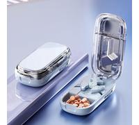 Multi Pill Cutter with Precision Guide, Pill Cutter for Cutting Multiple Pills, Adjustable Splitter for Small & Large Pills 0.08"-0.59", with Storage Organizer (Blue,1/2+1/3 Division)