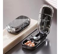 Multi Pill Cutter with Precision Guide, Pill Cutter for Cutting Multiple Pills, Adjustable Splitter for Small & Large Pills 0.08"-0.59", with Storage Organizer (Black,1/2+1/4 Division)