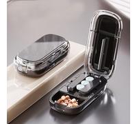 Multi Pill Cutter with Precision Guide, Pill Cutter for Cutting Multiple Pills, Adjustable Splitter for Small & Large Pills 0.08"-0.59", with Storage Organizer (Black,1/2 Division)