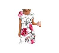 Multi-Plant Floral Print Cascade Dress, Women Floral Dress, Womens Dresses Casual (Red,XXL)