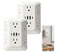 Multi Plug 6-Outlet Extender - Multiplug Wall Outlet Surge Protector with 2 USB Ports, 3-Sided Electrical Charger, Surge Protector Power Strip for Home Office Dorm
