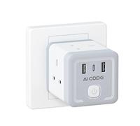 Multi Plug Adapter with 3 USB,AICODE 4 Way Plug Adapter for the UK,Cube Wall Socket with Switch,13A UK 3 Pin USB Wall Plug Extension Socekt,Charger Block for Home Office Kitchen