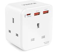 Multi Plug Adaptor with PD 20W Fast Charge USB C and 2 USB A, VINTAR 3 Way Adapter Plug Extension Socket, 13A Double Plug adapter for Bedroom, Office, Kitchen, White 1-pack