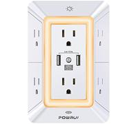 Multi Plug Outlet Surge Protector - 6 Outlet Extender with 3 USB Ports (1 USB C) and Night Light, 3-Sided Power Strip with Adapter Spaced Outlets - White，ETL Listed