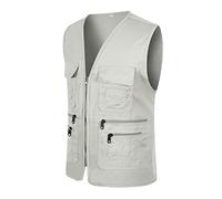 Multi-Pocket Fishing Vest Mens Outdoor Lightwieght Work Safari Travel Photography Waistcoat Outerwear Gilet Multifunctional Work Utility Cargo Vest Jacket