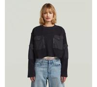 Multi Pocket Mix Loose Cropped Sweater - Black - Women L