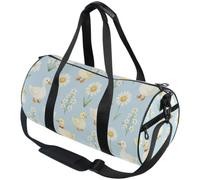 Multi Pocket Storage Round Duffel for Men Women | Wear Resistant , Workout Fitness, White Duck Daisy Flower