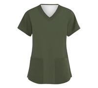 Multi-Pocket Tshirts for Ladies V-Neck Tunic Cozy Tees Short Sleeved Autumn Cozy Nice Thin Home Solid Color T Shirt Womens